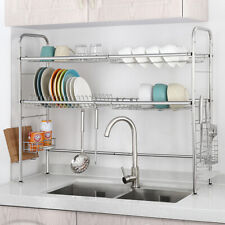 Over Sink Dish Drying Rack 2-tier Stainless Steel Kitchen Shelf Cutlery Drainer