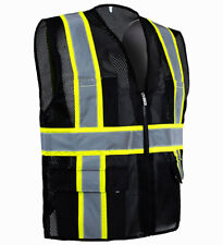 Two Tone Hi-vis Black Safety Vest With 4 Front Pocket Construction Traffic 1pack