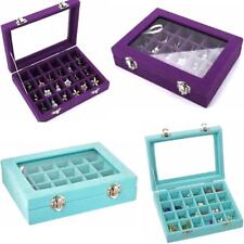 24 Slots Jewelry Display Box Glass Top Case Rings Earring Organizer Storage Tray