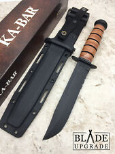 Ka-bar Usmc Fighting Carbon Steel Blade Stacked Leather Handle Fixed Knife 5018