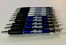 Alaska Airlines Pens Lot Of Ten 10 Black Ink Push Pens Promotional Item Office