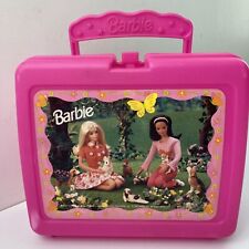 Barbie Pink Lunch Box 1997 Bunny Cat Dog Flowers Butterfly Hard To Find U.s.a.