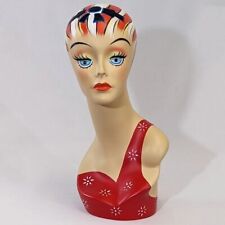 Mn-203a Female Mannequin Head Form With Colorful Vintage Style Painted Look