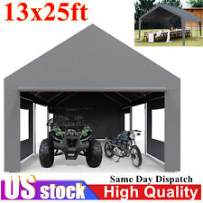 13x25ft Steel Carport Storage Canopy Heavy Duty Tent Garage Shed Wroll-up Doors