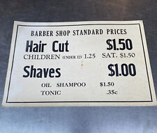 Vintage 1950s Barber Shop Price List Cardboard Sign Haircuts Sign Tonic Shampoo