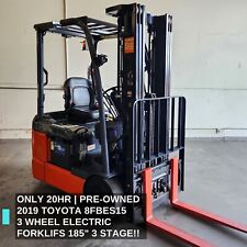 Only 20hr Used 2019 Toyota 8fbes15u 3 Wheel Electric Forklifts 185 3 Stage
