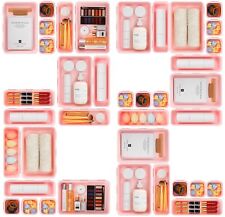  Plastic Pink Desk Drawer Organizer Tray Divider Set Makeup Orga...