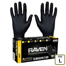 Sas Raven Black 7 Mil Powder Latex Free Nitrile Disposable Gloves Large 100bx
