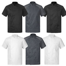 Mens Short Sleeve Chef Coat Jacket Kitchen Restaurant Cooking Uniform Shirt Tops