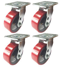 4 Swivel Casters - 6 Heavy Duty Cast Iron Hub Core Poly Wheel Non Skid Mark