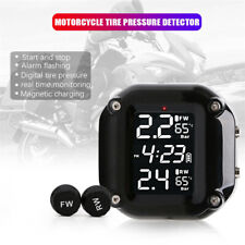 Portable Motorcycle Tpms Pressure Monitor System Wireless 2 Sensors Time Display