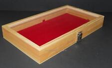 Natural Wood Glass Top Red Pad Display Box Case Militaria Medals Jewelry Knife