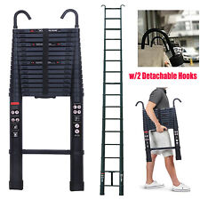 10.5-20.3ft Telescoping Ladder Aluminum Telescopic Ladder W 2 Detachable Hooks