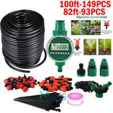 100ft Drip Irrigation System Garden Plant Self Watering Micro Hose Sprinkler Kit