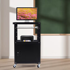 Black Iron Av Cart Media Cart Rolling Standing Desk On Wheels With Keyboard Tray