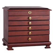 Rouling Brown Large Wooden Jewelry Box 5-tier Rings Storage Organizer With Lock