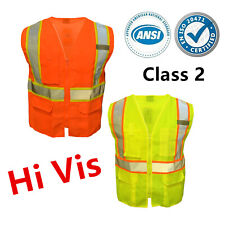 Hi Vis Ansi Class 2 Reflective Tape Safety Work Vest High Visibility W Pockets
