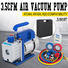 35cfm 14hp Air Vacuum Pump Hvac Refrigeration Ac Manifold Gauge Set R134a Kit