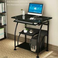 Computer Desk Pc Laptop Table Home Office Study Workstation Table Glass Black