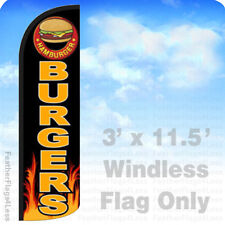 Burgers - Windless Swooper Flag 3x11.5 Feather Banner Sign - Kq
