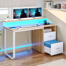 47 Computer Desk With Power Outlets Led Lights Home Office Desk Writing Table