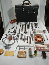 1950s Large Leather Veterinary Animal Medical Bag And Contents