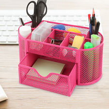 Pink Desk Organizer Mesh Metal Desktop Office Pen Pencil Holder Storage Tray