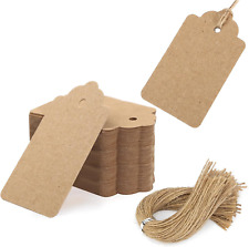 150pcs Kraft Paper Tags Strings Small Gift Brown Hanging Labels Clothes Price