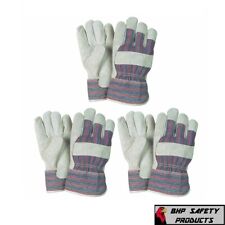 3 Pairs Leather Working Gloves Palm Safety Split Cowhide Welding Cuff Large