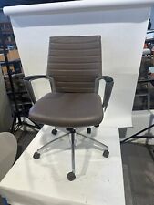 Conference Chair In Beige Leather Finish By Global W Black Arm Pads
