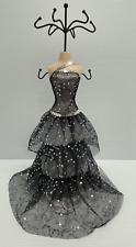 Mannequin Jewelry Stand Necklace Holder Black Silver Sequin Gown Dress 15 High