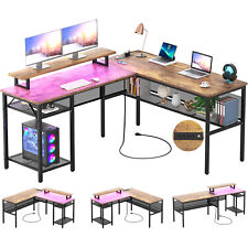 L Shaped Desk 55 Reversible Corner Computer Desk With Outlets Home Office Desk