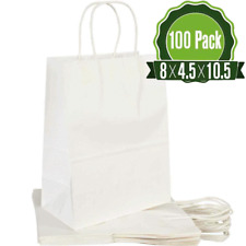 100 Pcs Paper Bags White Kraft Bag With Handles Gift Retail Merchandise Shopping