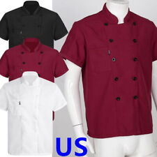 Us Men Short Sleeve Chef Coat Jacket Double-breasted Restaurant Kitchen Shirt