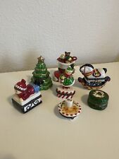 Lot Of 7 Porcelin Hinged Boxes With Trinkets Christmas Holiday Vintage Decor