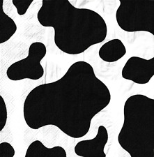L227 2 Single Paper Decoupage Napkins Lunch Size 6.5x6.5 Cow Print Black White
