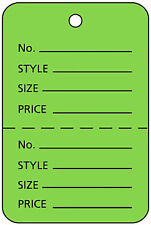 Tags Retail Price Sale Perforated 1 W X 2 H Two Part Green 1000 Unstrung