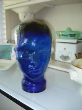 Vintage 11 Tall Cobalt Blue Glass Head Wig Display Mannequin Hat Stand Splendid
