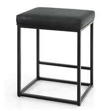 24 Bar Stools With Footrest Pu Leather Backless Dining Chair Square Black