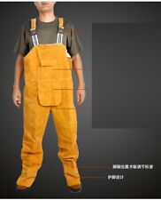 Welding Clothing Men Bib Overalls Coverall Protective Leather Welder Strap Pants