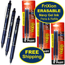 Pilot Frixion Clicker Erasable Navy Gel Ink Pens 3 Pens With 3 Packs Of Refills