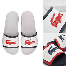 Mens Lacoste Slides Croco Tri 3 White Navy Red Water Ready Sandals New