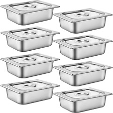 8 Set Stainless Steel Hotel Pans Steam Table Pan With Lids 4 Inch 12 Half-size