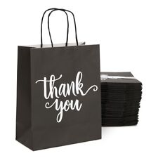 50 Pack Medium Black Thank You Paper Gift Bags With Handles For Boutique 10x8