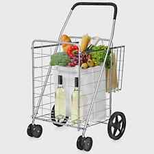 Utility Shopping Cart Foldable Jumbo Basket Outdoor Grocery Laundry Silver