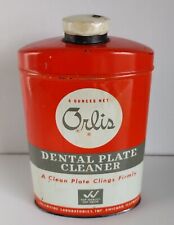 Vintage Orlis Orange Tin Can Full Denture Plate Cleaner For False Teeth