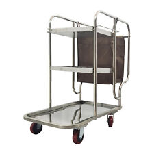 Stainless Steel Housekeeping Janitor Commercial Cleaning Cart 3 Shelf With Bag