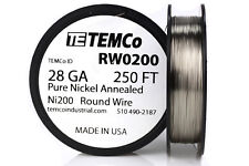 Temco Pure Nickel Wire 28 Gauge 250 Ft Non Resistance Awg Ni200 Nickel 200ga