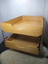 Vintage Stacked Wood Desk Document Organizer Trays Real Wood Office In Out Box