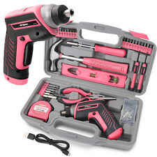 Hi-spec 35pc Pink Tool Kit With 3.6v Usb Electric Screwdriver And Drill Set
